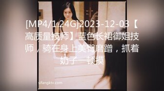 [MP4/1.24G]2023-12-03【高质量技师】蓝色长裙御姐技师，骑在身上美臀磨蹭，抓着奶子一顿摸